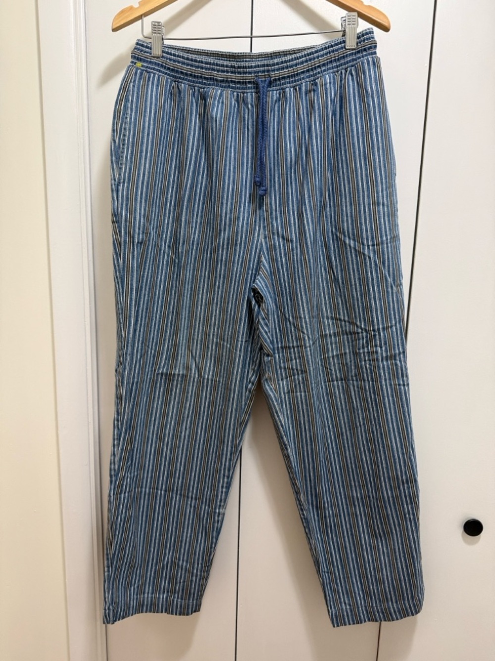 Vintage Orvis 100% Cotton denim stripped elastic waist drawstring pants size 14